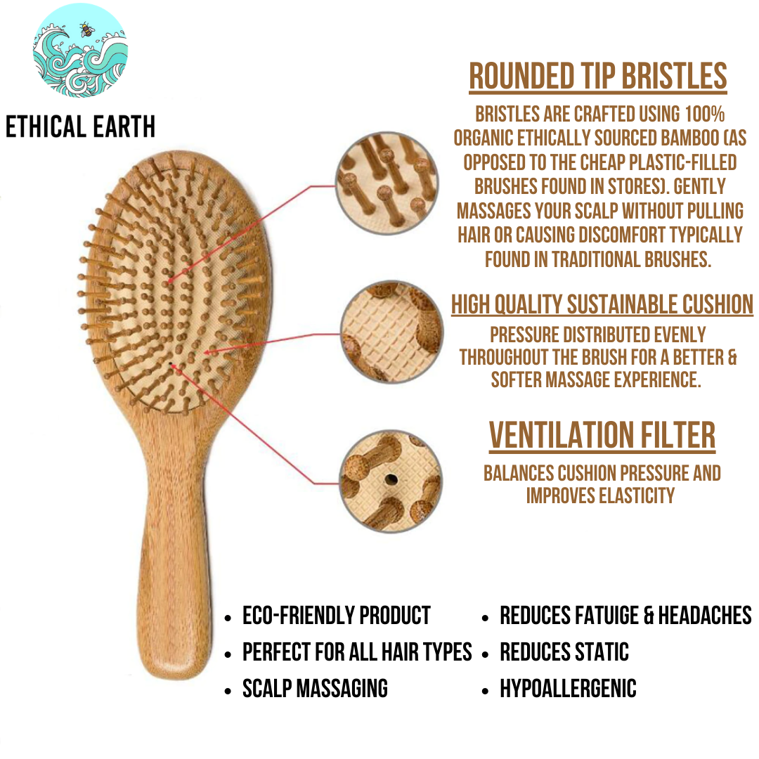 Natural Bamboo Detangling Hair Brush Ethical Earth Store