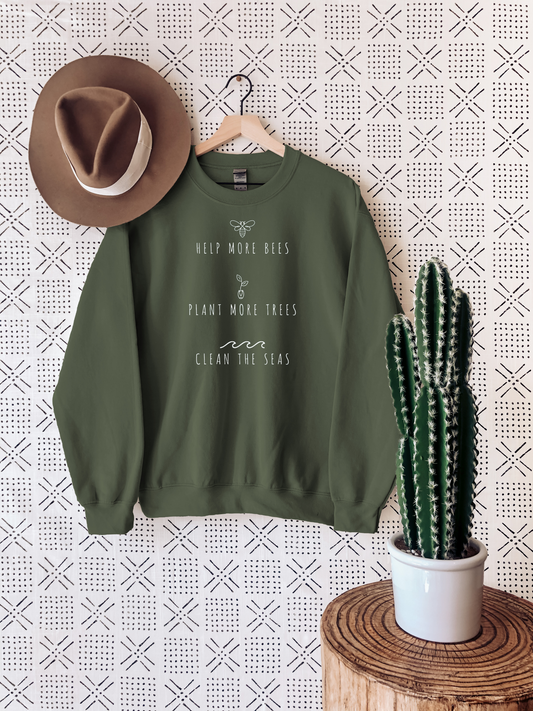 Bees, Trees and Seas Sweatshirt Ethical Earth Store