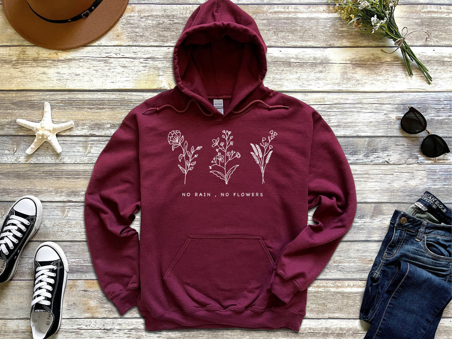 No Rain, No Flowers Hoodie Ethical Earth Store
