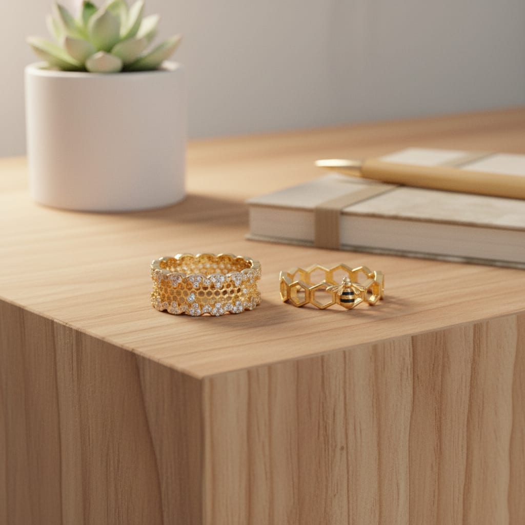 Golden Honeycomb Ring Ethical Earth Store
