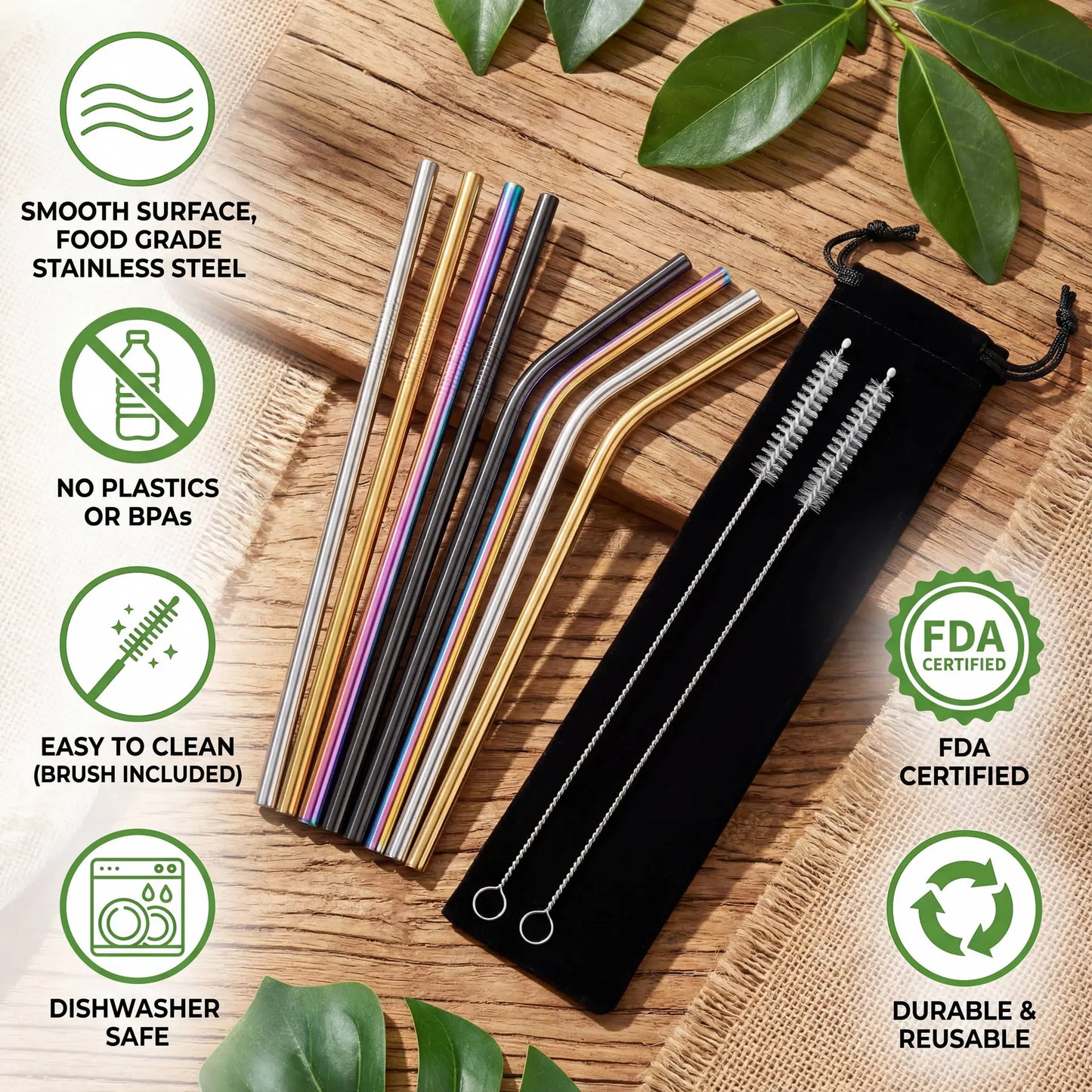 Eco-Friendly Reusable Straws - 8 Piece Ethical Earth Store