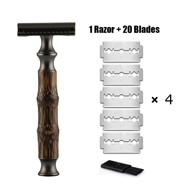 Eco-Friendly Bamboo Safety Razor + 20 Blade Refills